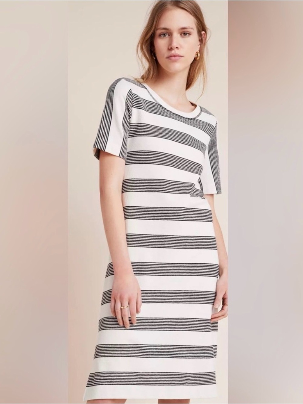 Anthropologie Saturday Sunday Black and White Striped T-Shirt Dress